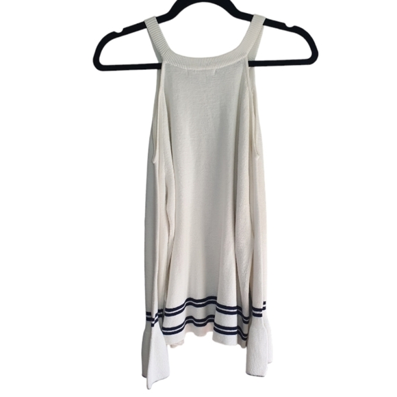 WILD HONEY Sweater Cold Shoulders White Navy Womens Sz S Nautical Charm Preppy - Picture 6 of 9